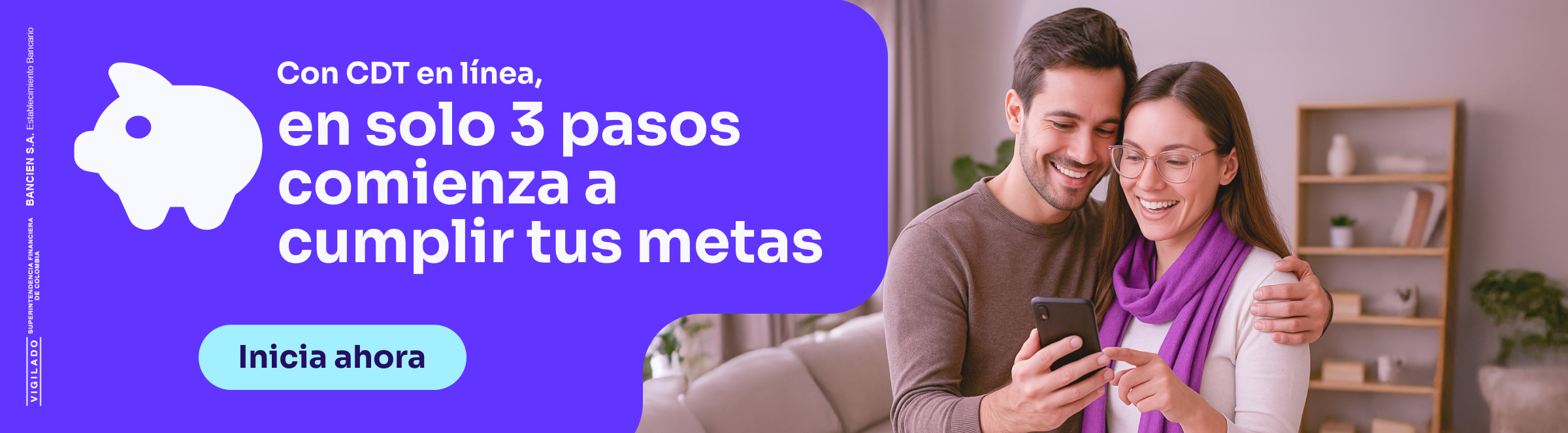 Pareja feliz abre CDT en línea desde su celular